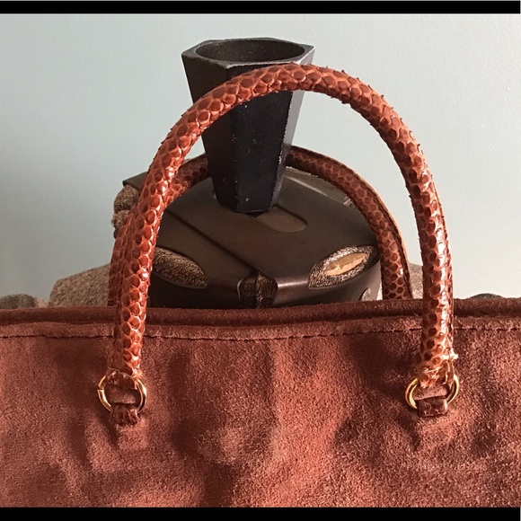 VINTAGE MARCEL COGNAC SUEDE & SNAKESKIN PURSE - Picture 3 of 8